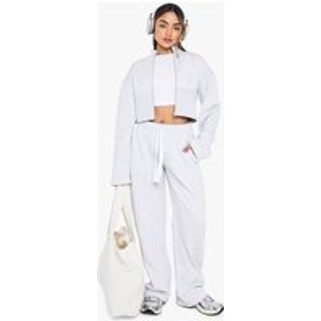 Womens Cinched Waist Bomber Straight Leg Tracksuit - Grey - L, Grey