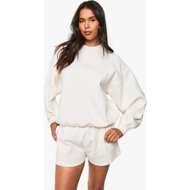 Womens Balloon Sleeve Seam Detail Short Tracksuit - Cream - Xl, Cream
