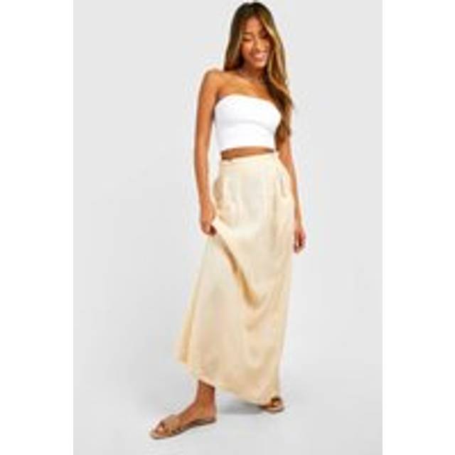 Womens Linen Look Tie Maxi Skirt - Beige - 10, Beige