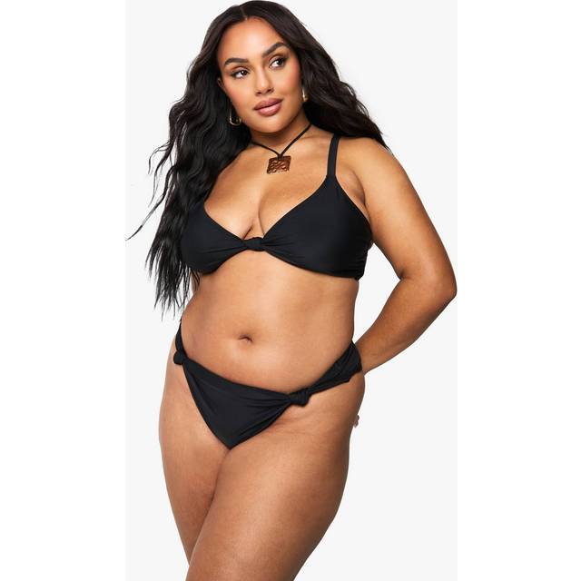 Womens Plus Padded Knot Front Detail Bikini Top - Black - 18