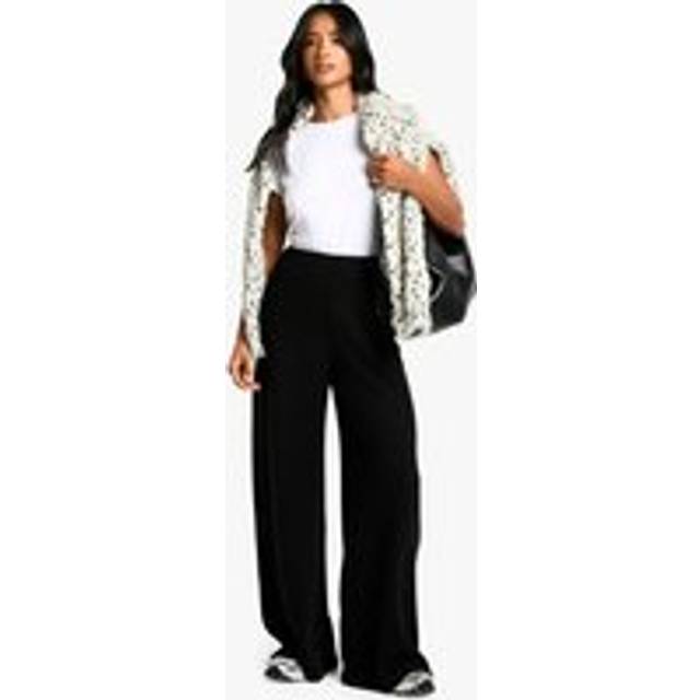 Womens Petite Brushed Rib Wide Leg Trouser - Black - 10