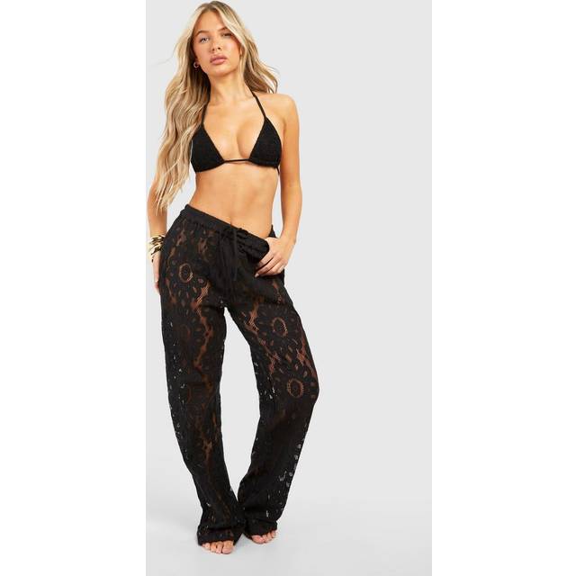 Womens Crochet Tie Beach Trousers - Black - S, Black