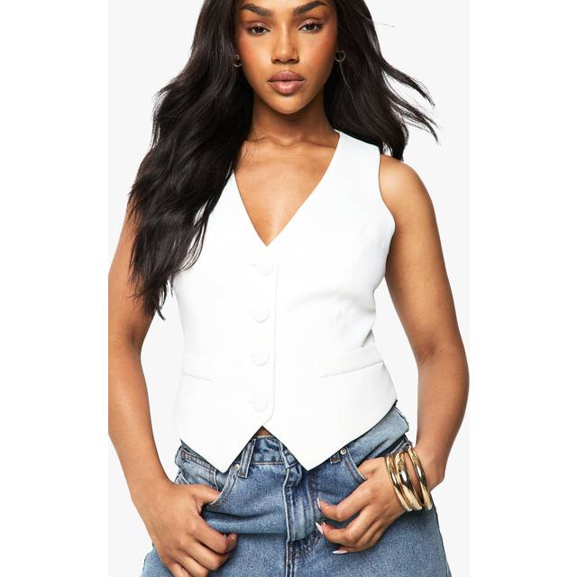 Womens Fitted Seam Detail Waistcoat - White - 10