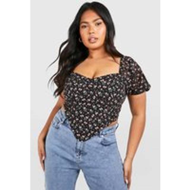 Womens Plus Ditsy Floral Corset Top - Black - 24, Black