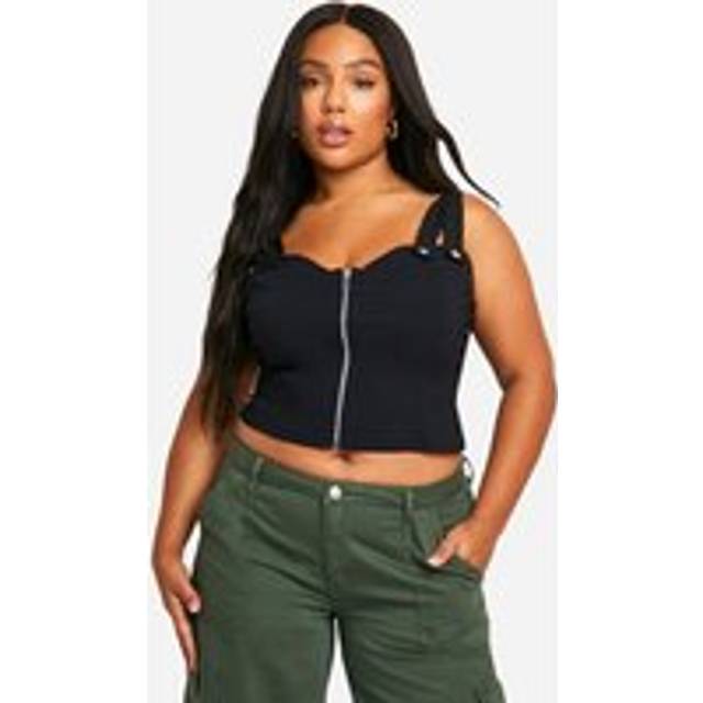 Womens Plus Strappy Zip Through Corset Top - Black - 28, Black