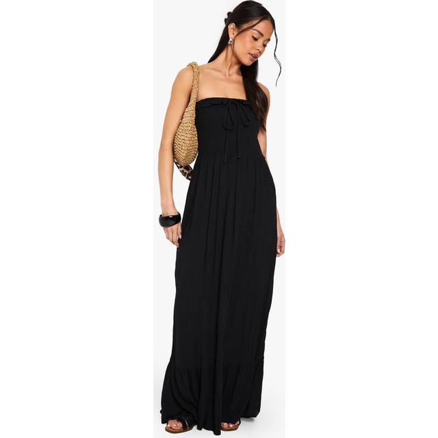 Womens Textured Shirred Bandeau Maxi Dress - Black - 8