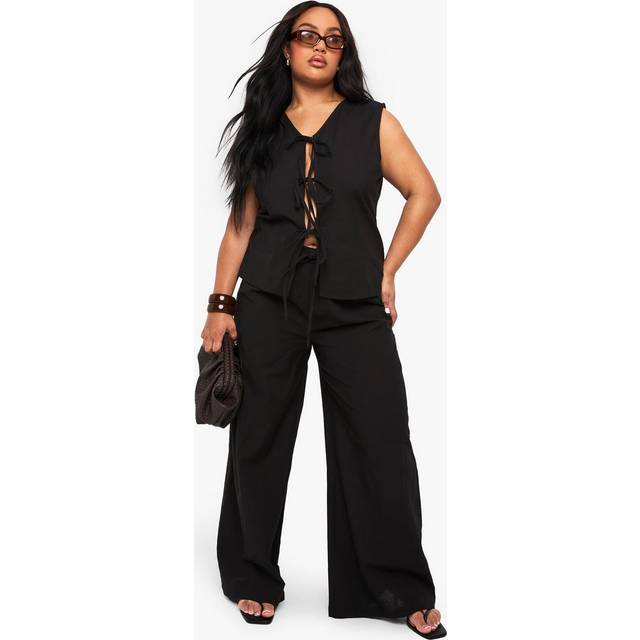 Womens Plus Tie Front Sleeveless Top And Paperbag Trouser Co-ord - Black - 26