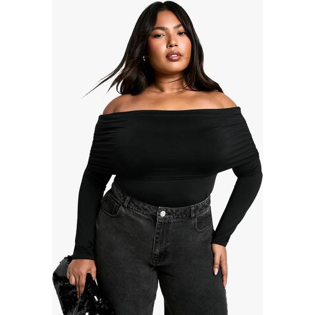 Womens Plus Jersey Off Shoulder Top - Black - 28, Black