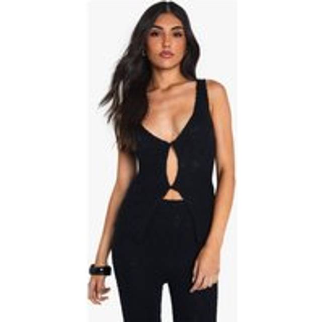 Womens Knitted Twist Front Crochet Waistcoat - Black - 8, Black
