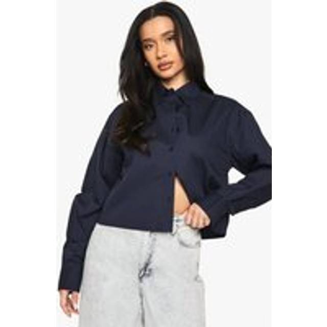 Womens Boohoo Basics Cropped Shirt - Navy - 14