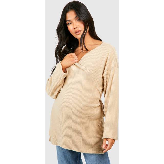 Womens Maternity Soft Rib Wrap Top - Beige - 8, Beige