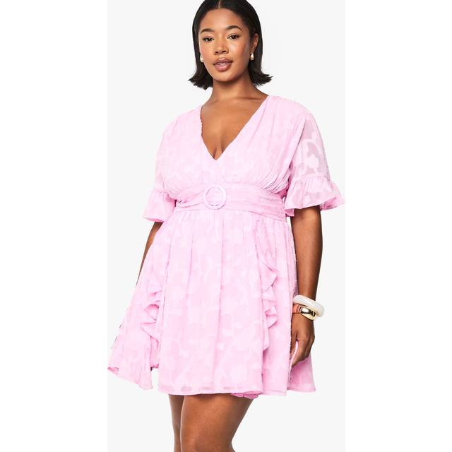 Womens Plus Burnout Floral Angel Sleeve Skater Dress - Pink - 18