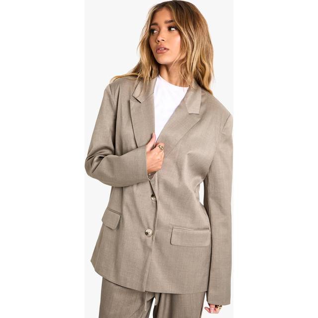Womens Tailored Oversized Woven Blazer - Grey - 12