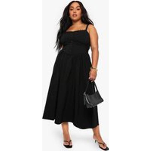 Womens Plus Bengaline Lace Trim Midaxi Skater Dress - Black - 28, Black