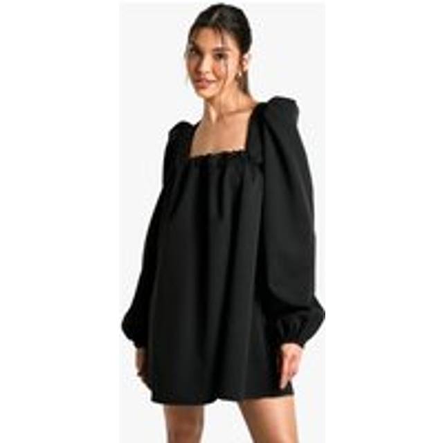 Womens Long Sleeve Puff Sleeve Smock Dress - Black - 8