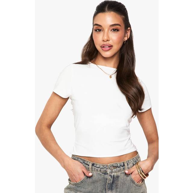 Womens Double Layer Slinky Fitted T-Shirt - White - 16
