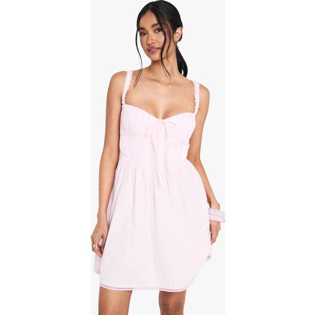 Womens Cotton Milkmaid Mini Dress - Pink - 8, Pink