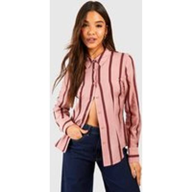 Womens Stripe Fitted Shirt - Pink - 8, Pink