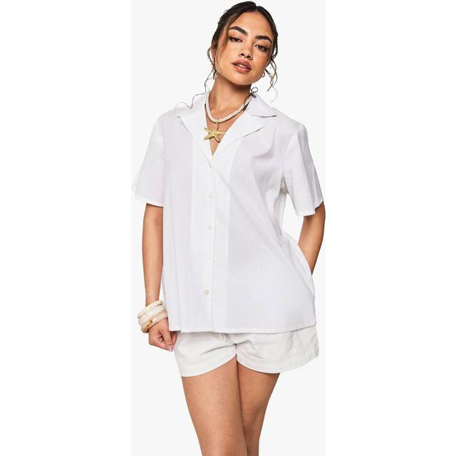 Womens Oversized Short Sleeve Resort Shirt - White - 6, White