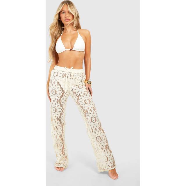 Womens Crochet Tie Beach Trousers - White - L, White