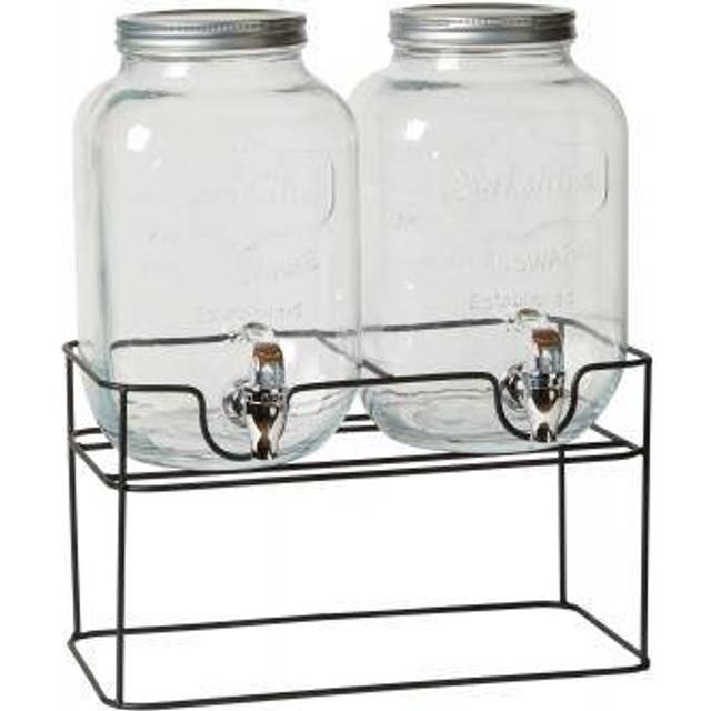 Saftdispenser Med Stativ 2x4 L Sort Metal Glas Klar Drikkedispenser 4L