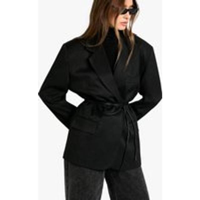 Womens Tailored Cinched Waist Wrap Blazer - Black - 8