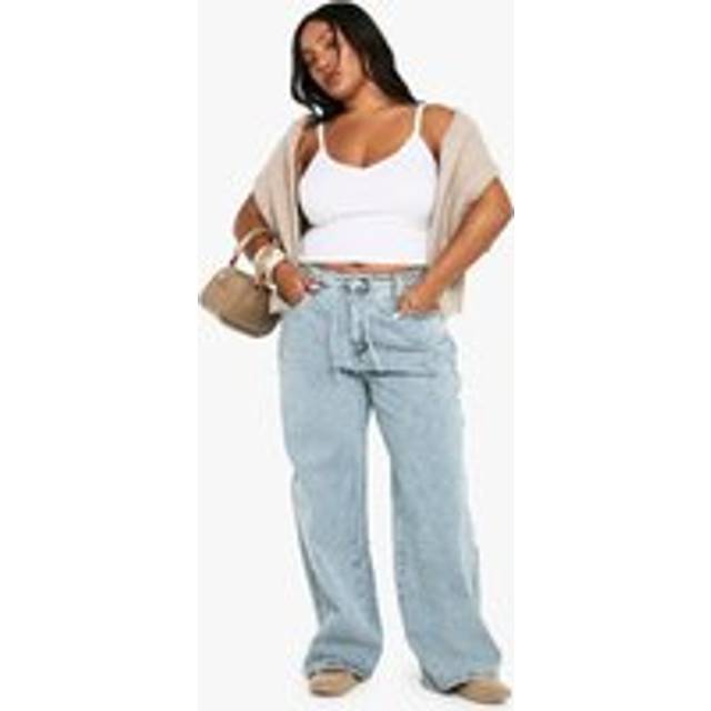 Womens Plus Elasticated Back Tie Drawstring Straight Leg Jean - Grey - 24