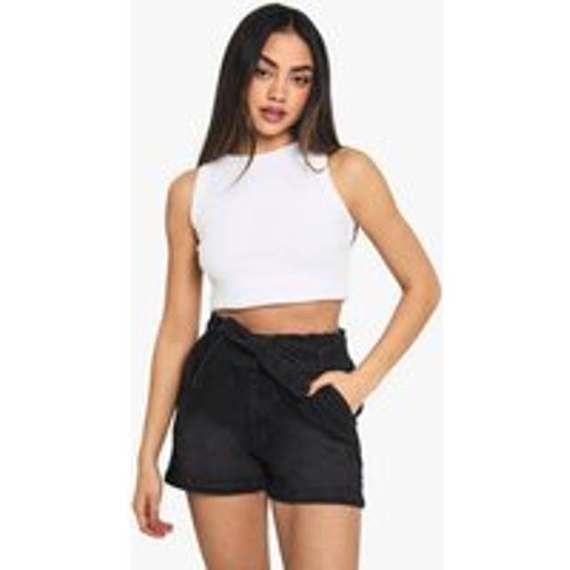 Womens Paper bag Waist Denim Short - Black - 8