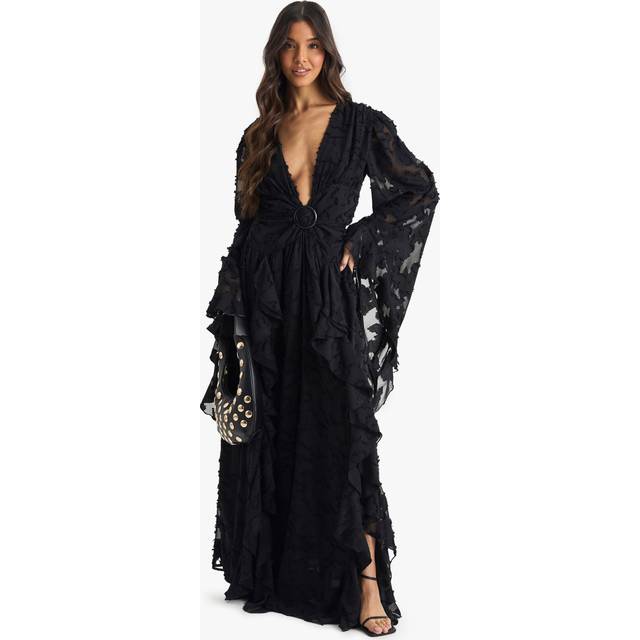 Womens Textured Split Cut Out Maxi Dress - Black - 14