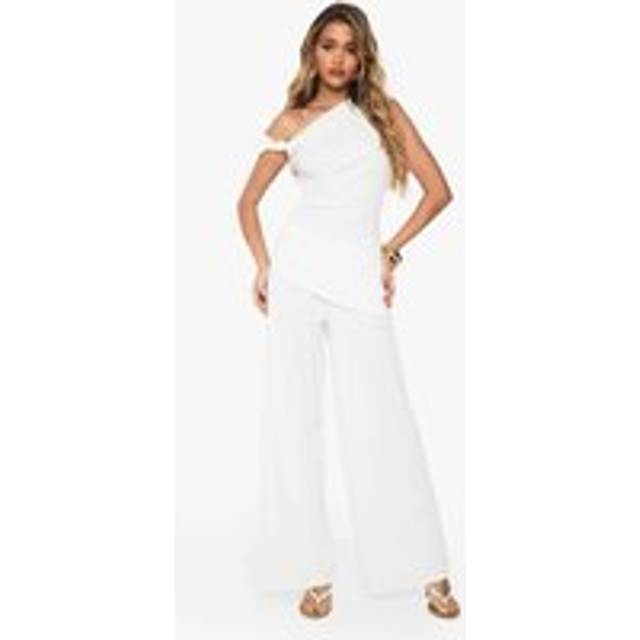 Womens Textured Wide Leg Trouser - Ecru - 8
