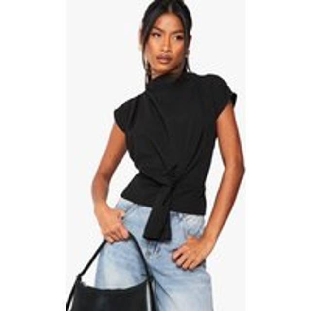 Womens Crepe Knot Cowl Neck Blouse - Black - 16