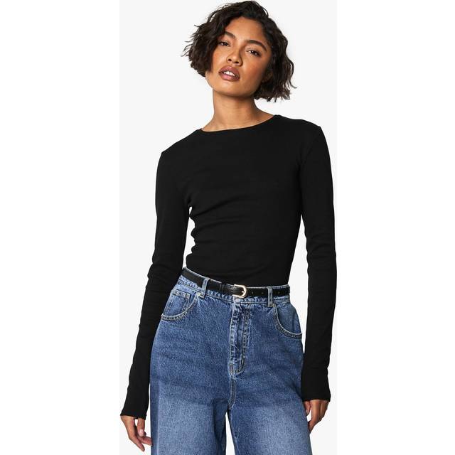 Womens Tall Basic Crew Neck Long Sleeve Bodysuit - Black - 10