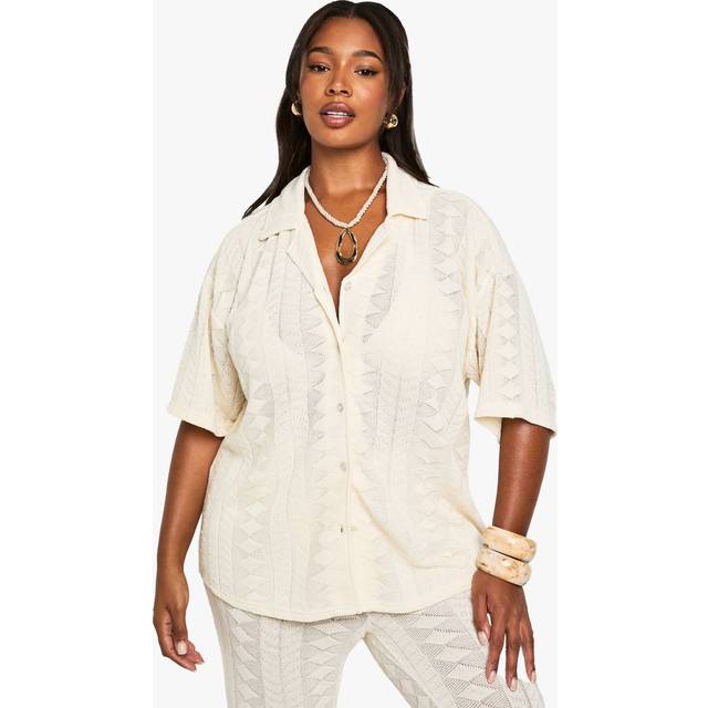 Womens Plus Beach Mix And Match Textured Patterned Knitted Shirt - White - 26, White
