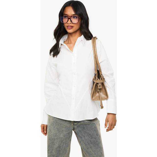 Womens Petite Longline Cinched Waist Shirt - White - 6