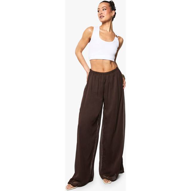 Womens Tall Crinkle Chiffon Palazzo Trousers - Brown - 14