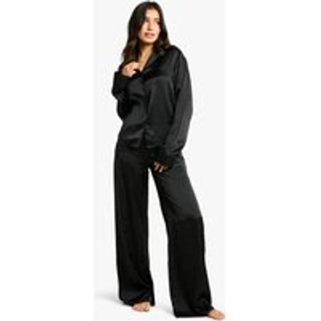 Womens Tall Satin Long Sleeve Shirt & Trousers Pyjama Set - Black - 8