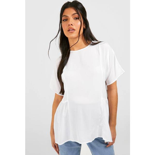 Womens Maternity Tunic Dip Hem Smock Top - White - 10