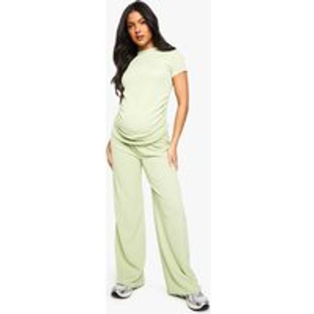 Womens Maternity Ruched Side Tshirt And Wide Leg Co-Ord - Green - 16, Green