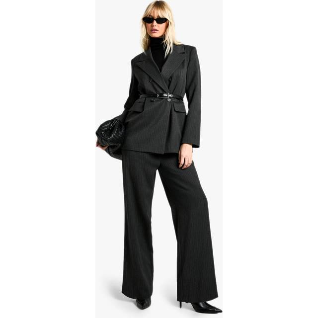 Womens Tailored Woven Pinstripe Wide Leg Trousers - Grey - 12, Grey
