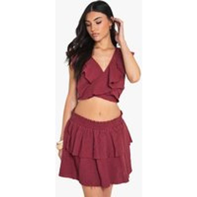 Womens Cheesecloth Double Layer Ruffle Rara Mini Skirt - Red - 10, Red