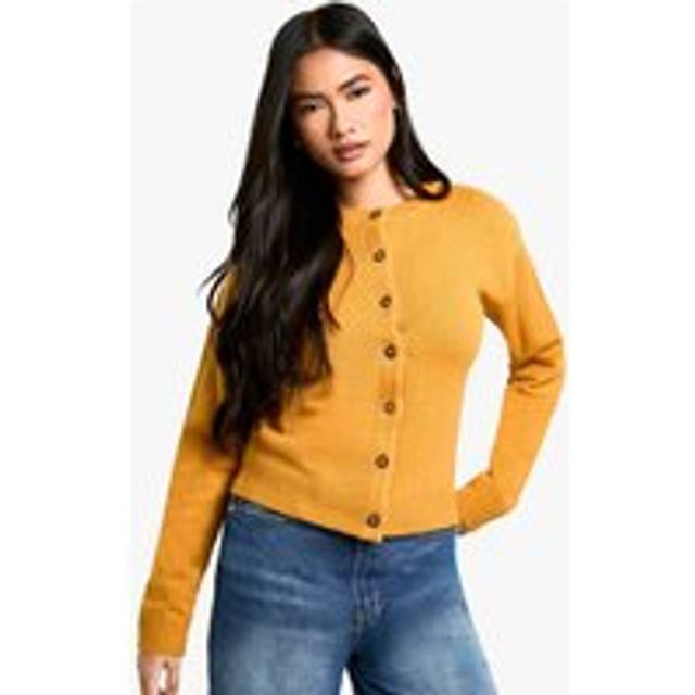 Womens Crew Neck Fine Gauge Micro Cardigan - Yellow - S