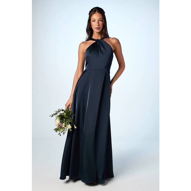 Coast Honoured Twist Halterneck Satin Maxi Bridesmaid Dress - Navy - 12