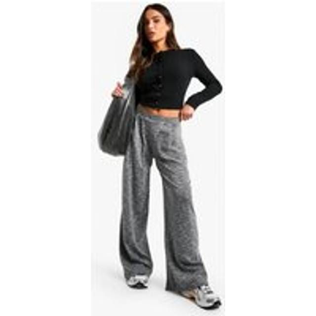 Womens Petite Jersey Marl Wide Leg Trousers - Grey - 14