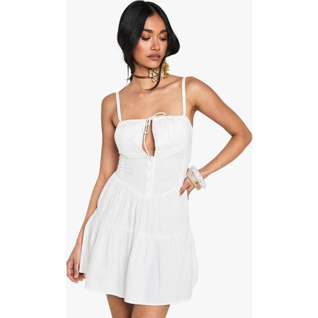 Womens Cotton Milkmaid Mini Dress - White - 16, White