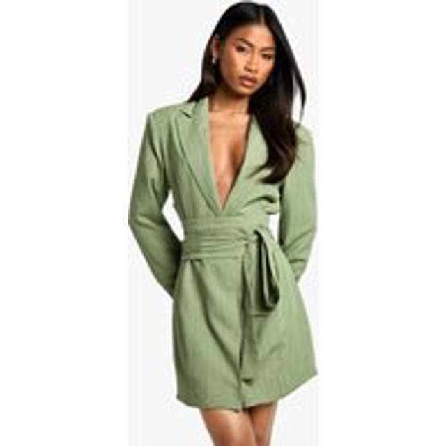 Womens Textured Tailored Belt Detail Blazer Dress - Green - 12, Green