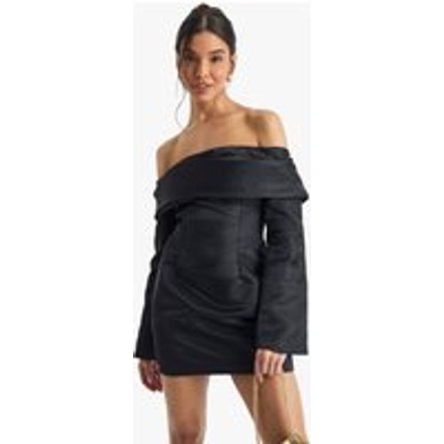 Womens Satin Structured Bardot Mini Dress - Black - 16