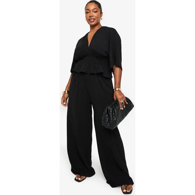Womens PLUS ELASTICATED WAIST WIDE LEG TROUSER - Black - 20