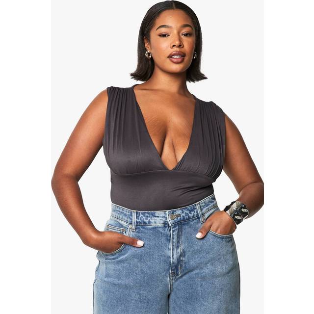 Womens Plus Wide Plunge Bodysuit - Grey - 26, Grey