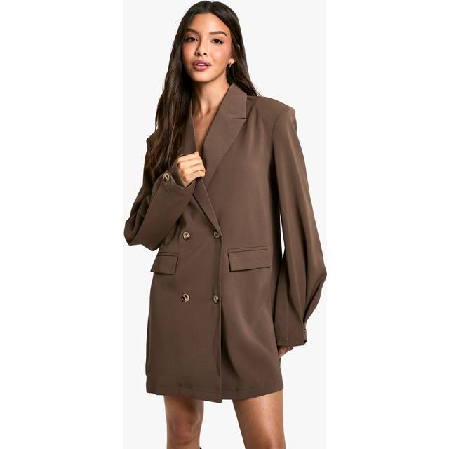 Womens Woven Pocket Front Oversized Blazer Dress - Brown - 16, Brown