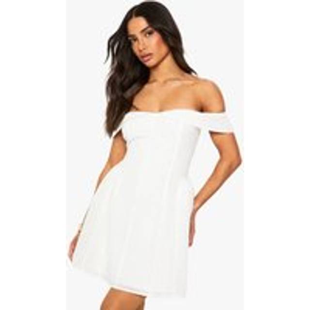Womens Petite Broderie Structured Skater Dress - Ivory - 16